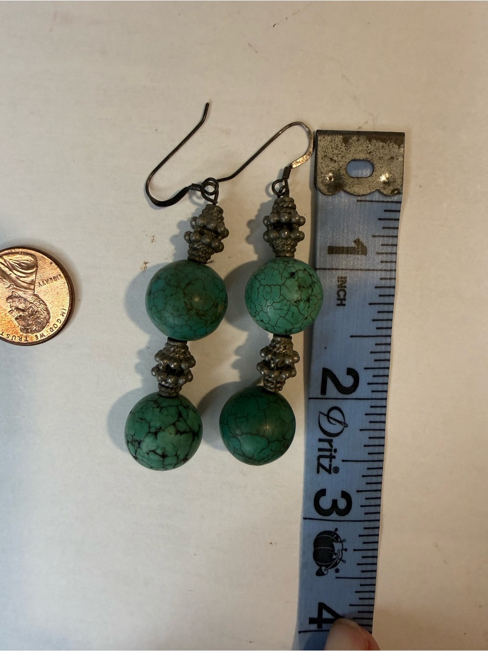 Turquoise Bead Drop Earrings with Silver-Tone Accents